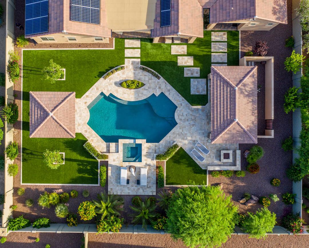 Backyard landscape construction remodel with pool in Gilbert AZ