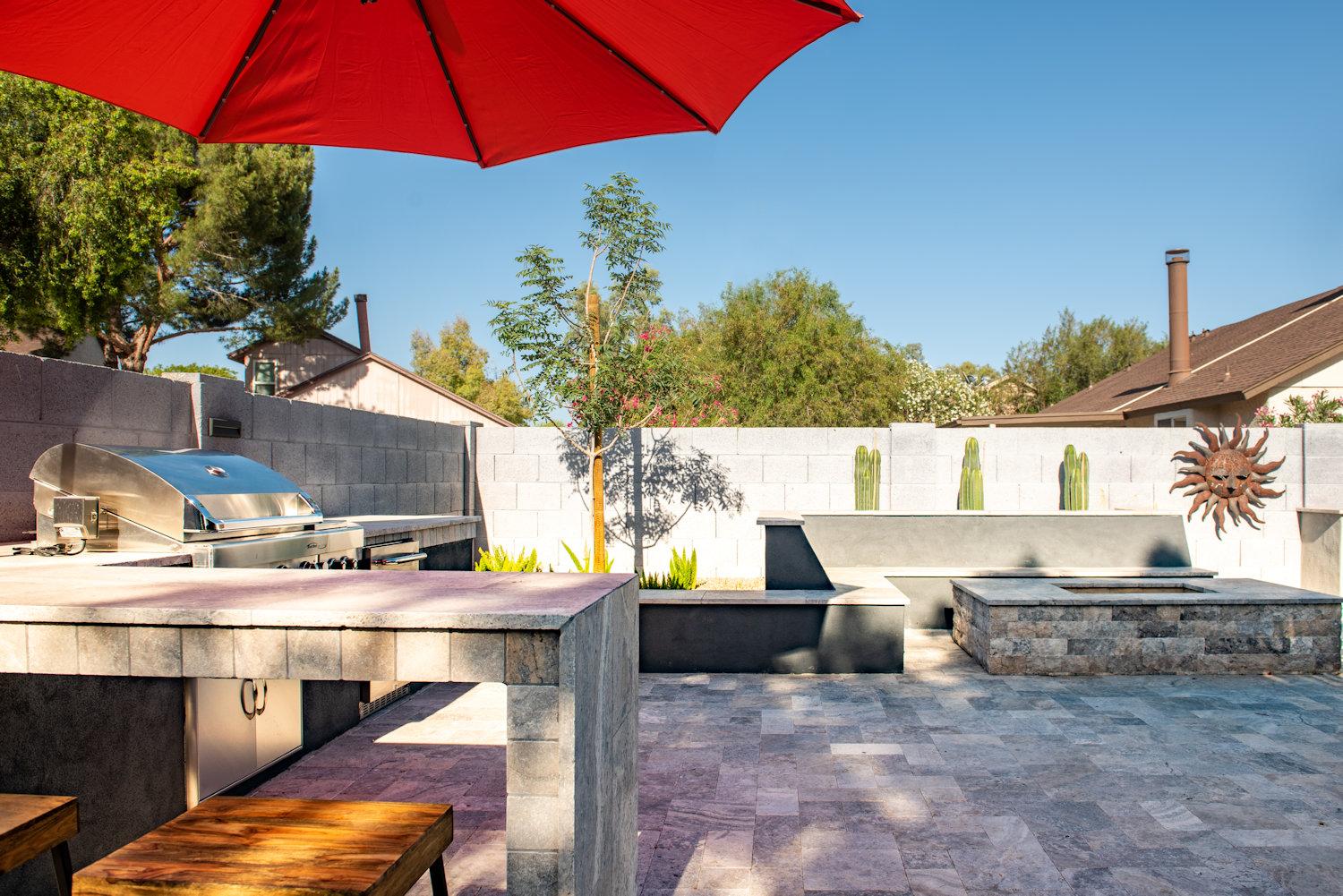 Stone retaining wall and patio installation Gilbert Arizona