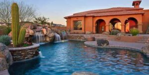 Scottsdale backyard landscape design around pool
