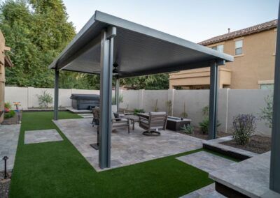 backyard landscape install with gazebo in Gilbert AZ