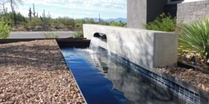Residential landscape water feature in Phoenix desert climate