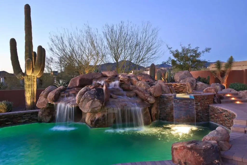 Waterfall install in a modern Gilbert home