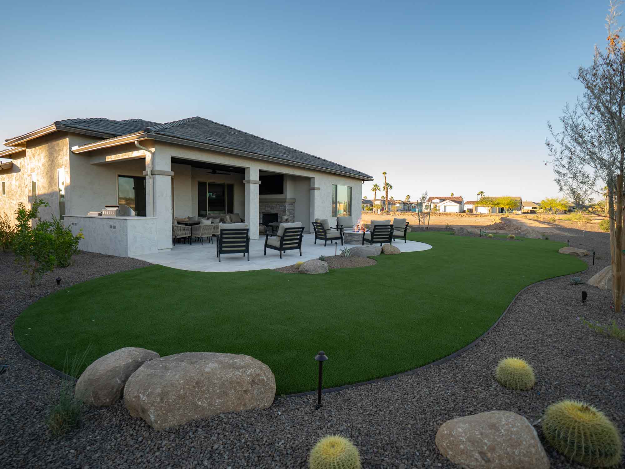 Complete premium back yard landscape design at Gilbert home