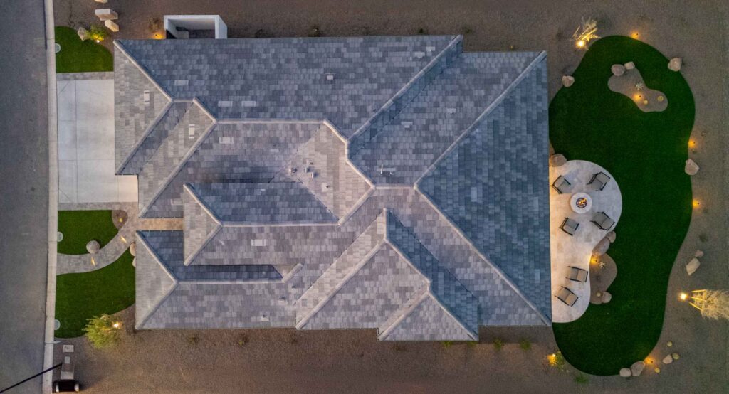 Overhead view of whole home landscaping job drone shot