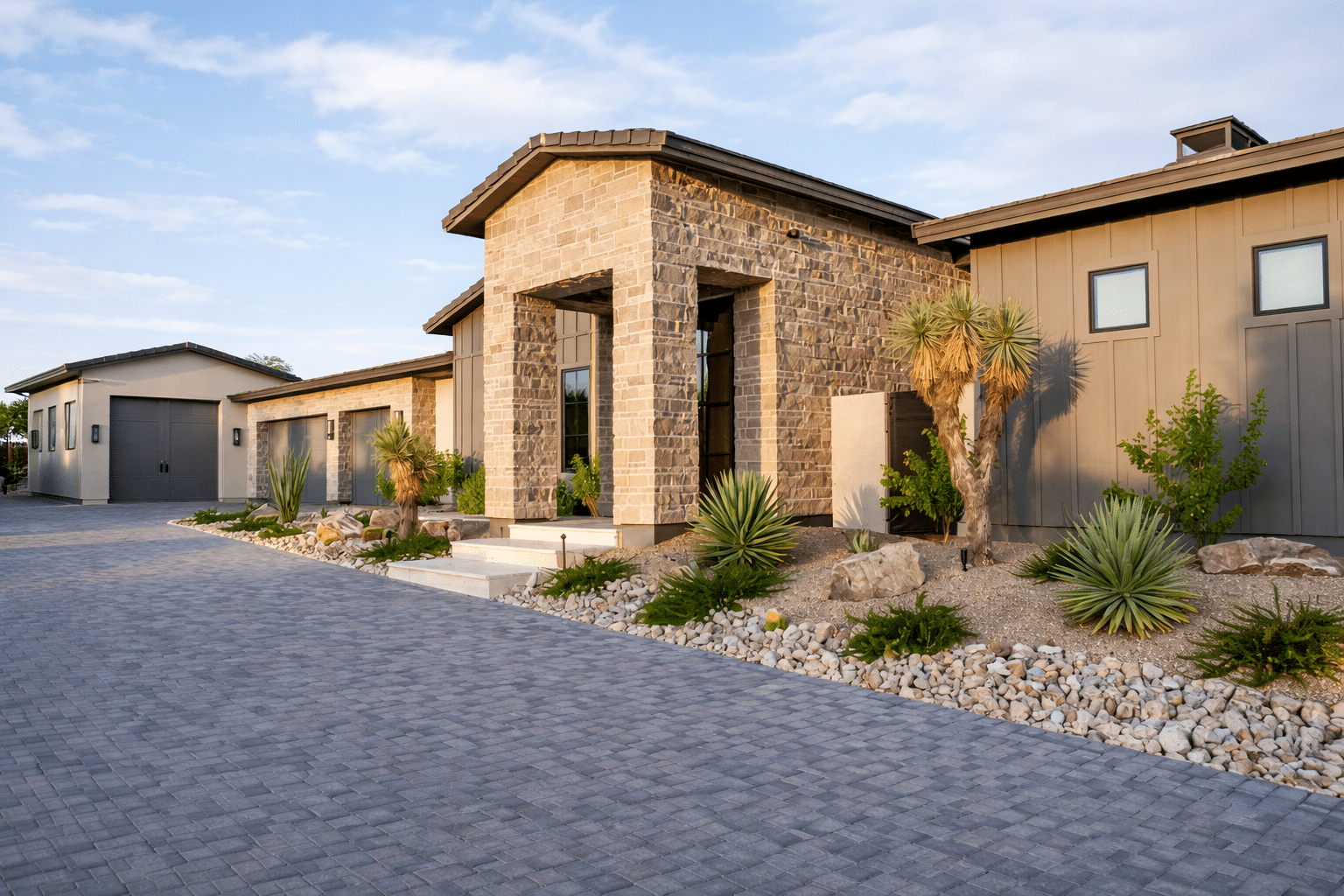 Home with stone entrance