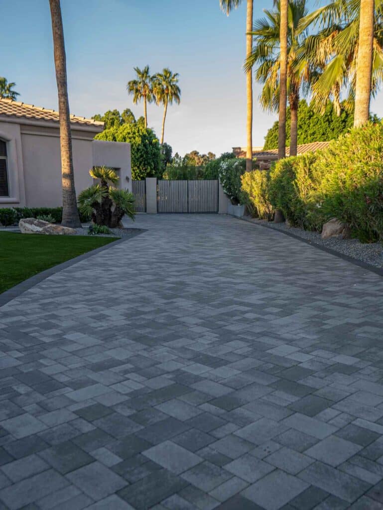 Large home pavers installation for front yard driveway