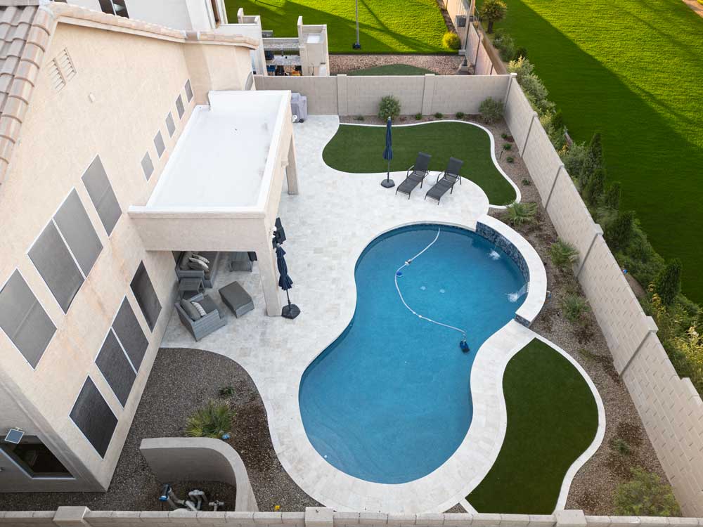 Drone view of full landscape build in Phoenix
