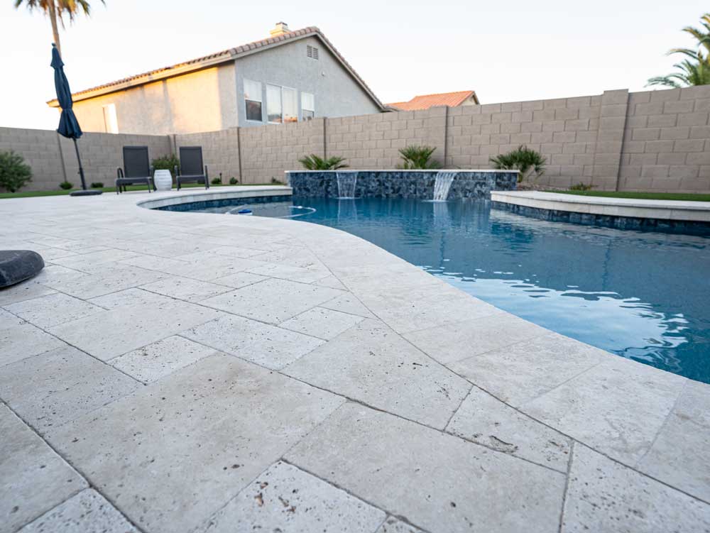 Large area of travertine pavers