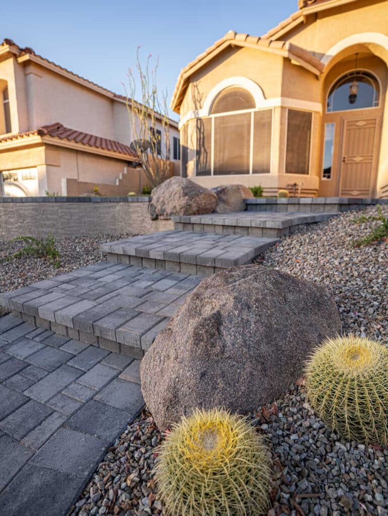 Pavers with steps in front yard